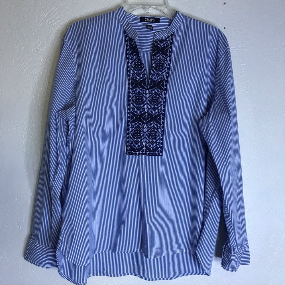 Chaps striped embroidery shirt top XL